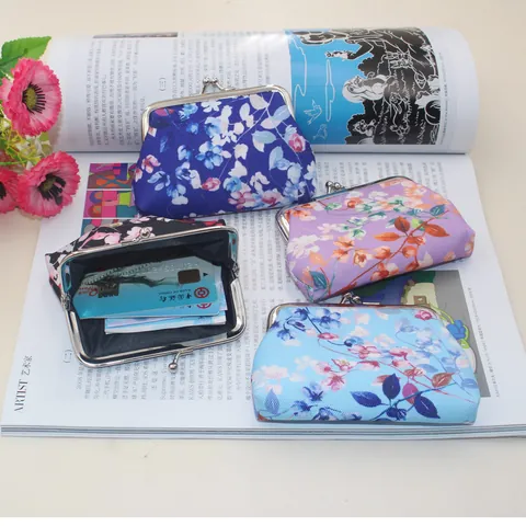 Vintage Floral Kiss Lock Coin Purse For Women Portable Polyester Fabric Mini Card Holder Wallet Small Cosmetic Bag Storage Pouch
