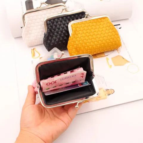 Klassische Geflochtene PU-Leder Geldbörse Für Damen Mit Metall-Schnappverschluss Retro Kleingeldtasche Für Karten Münzen