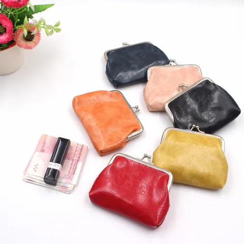 Vintage Dames PU Leer Portemonnee Retro Metalen Kussluiting Kleine Geldbeurs Effen Kleur Dagelijks Opslag Tasje Voor Dames