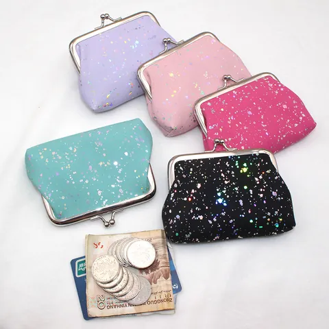 Vintage Dames PU-leer Glitter Portemonnee Retro Metalen Kiss-lock Mini Wallet Glinsterende Kaarthouder Handtasje