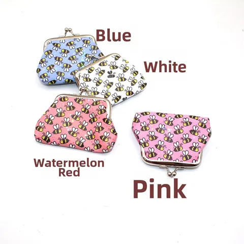 Cartoon Bee Print Mini PU Leather Coin Purse With Vintage Metal Clasp Laser Sequin Small Wallet For Women Kids Gift