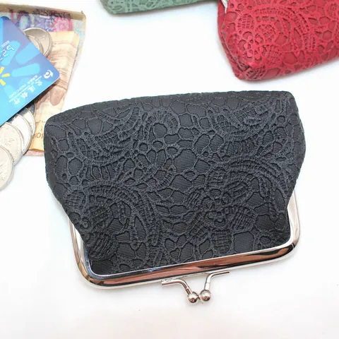 Dames Retro Kant Kiss-lock Muntportemonnee Vintage PU Leer Kleine Portemonnee Voor Munten Kaarten Sleutels Bloemen Clutch Tas