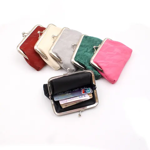 Vintage Dames PU Leer Fluweelachtig Gevoel Kiss Lock Muntportemonnee Geplooid Kleine Kaart Lippenstift Opbergtas Minimalistisch Mini Handtas