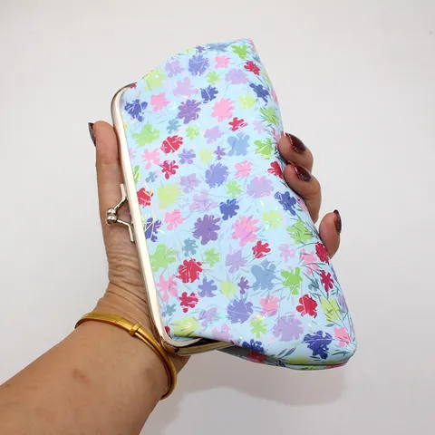 Vintage Damen PU Leder Floral Münzbörse Kussverschluss Mini Clutch Tasche Laser Blattdruck Kleiner Geldbeutel