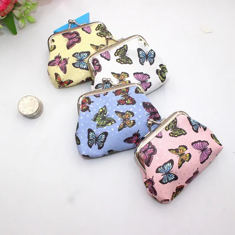 Mini Monedero de Cuero PU Con Estampado de Mariposas Vintage Con Cierre de Beso de Metal Cartera Pequeña Portátil Para Mujer