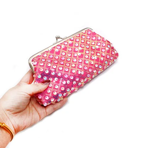 Women Vintage Sequin Kiss Lock Coin Purse Small Clutch Bag Multifunctional Glitter Makeup Storage Pouch Evening Handbag For Party Wedding