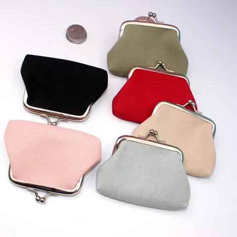 Mini Leinwand Münzbörse Retro Metall Klippverschluss Geldbörse Kleine Tasche Schlüsseletui Für Damen Mädchen Einfarbig