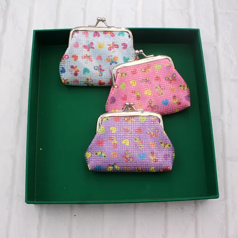 Glitter Laser PU Coin Purse With Metal Clasp Cute Butterfly Heart Printed Mini Money Bag For Kids Women Daily Storage Bag