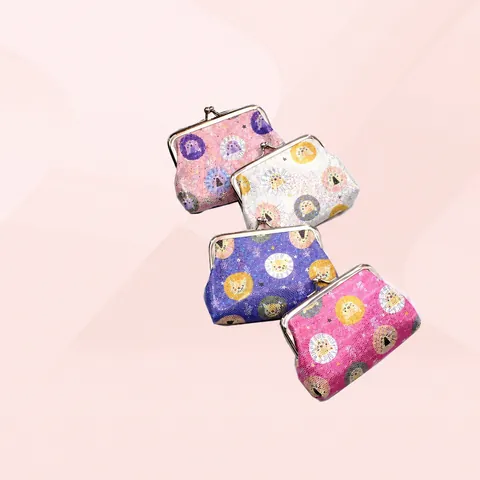 Cartoon Lion Pattern Laser PU Leather Mini Coin Purse Women Girls Portable Bank Card Holder Retro Metal Clasp Small Wallet