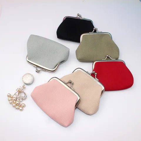 Mini Leinwand Münzbörse Retro Metall Klippverschluss Geldbörse Kleine Tasche Schlüsseletui Für Damen Mädchen Einfarbig