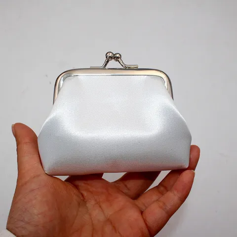 Vintage Satin Coin Purse For Women Metal Kiss-lock Closure Mini Solid Color Fabric Jewelry Storage Bag Small Wallet