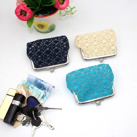 Vintage Dames Kant Gaas Portemonnee Metalen Knipsluiting Mini Wallet Draagbare Kaarthouder Bloemen Opbergzakje Kleine Handtas