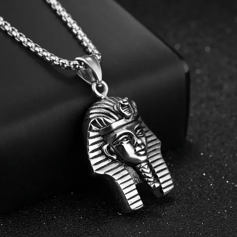 Vintage Egypt Pharaoh Head Pendant Necklace For Men Women Hip Hop Alloy And Stainless Steel Chain Gold Silver Color Jewelry