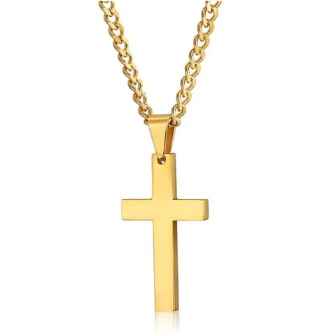 Collar De Cruz Colgante Minimalista Metal Pulido Cadena Cubana Para Hombres Mujeres Joyería Religiosa Simple