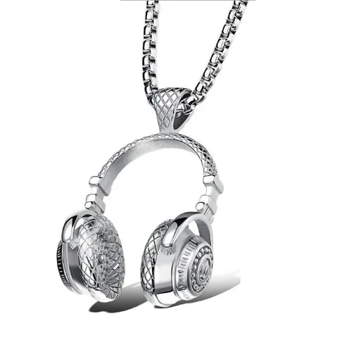 Hip Hop Rock Music Earphone Pendant Necklace Stainless Steel Alloy Jewelry For Men Women Unisex Cool Fashion Street Accessories