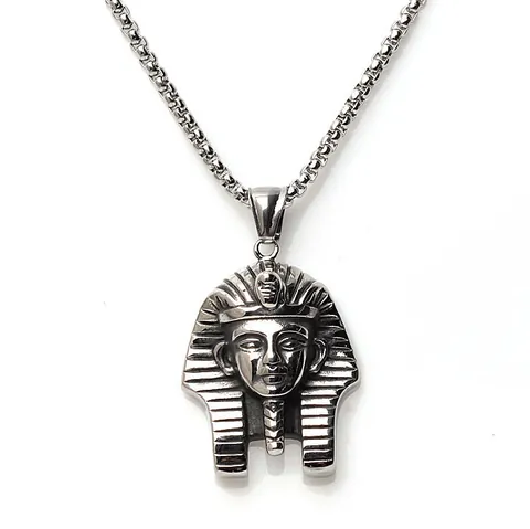 Hip Hop Egyptian Pharaoh Pendant Necklace For Men Women Vintage Stainless Steel Box Chain Alloy Jewelry Streetwear Accessories