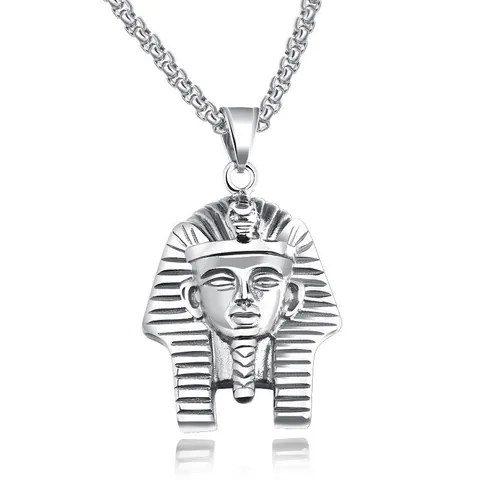 Vintage Egypt Pharaoh Head Pendant Necklace For Men Women Hip Hop Alloy And Stainless Steel Chain Gold Silver Color Jewelry