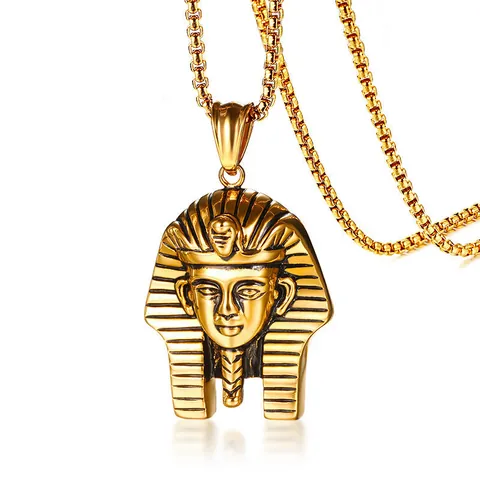 Ancient Egyptian Pharaoh Tai Chi Pendant Necklace Stainless Steel Chain Men Hip Hop Vintage Jewelry Gold Silver Black