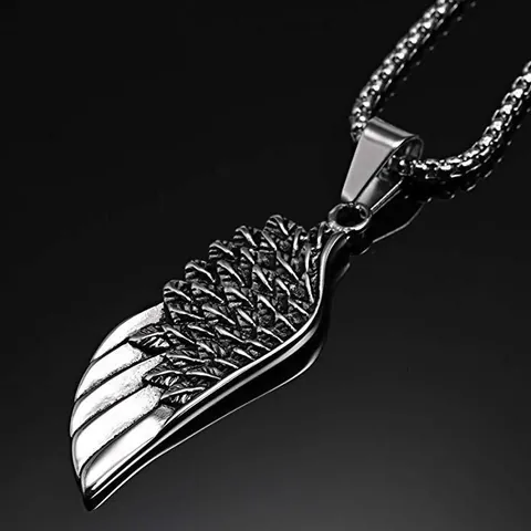 Hip Hop Stainless Steel Wing Pendant Necklace Retro Alloy Feather Maple Leaf Hexagram Snake Pendant Jewelry For Men Women