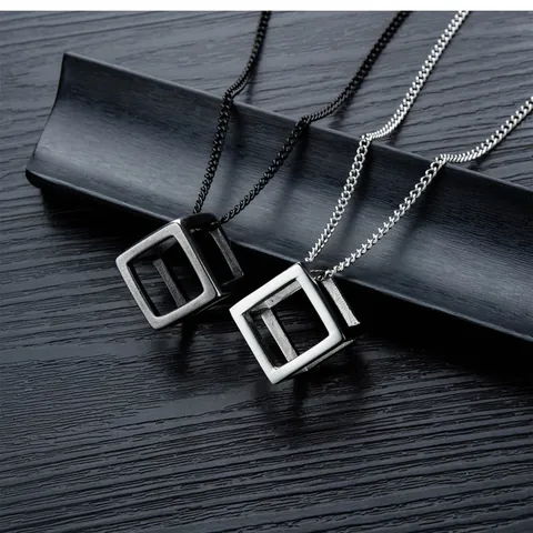 Fashion Alloy Hollow Cube Magic Cube Pendant Necklace For Men Women Geometric Industrial Style Punk Jewelry Gift Silver Black