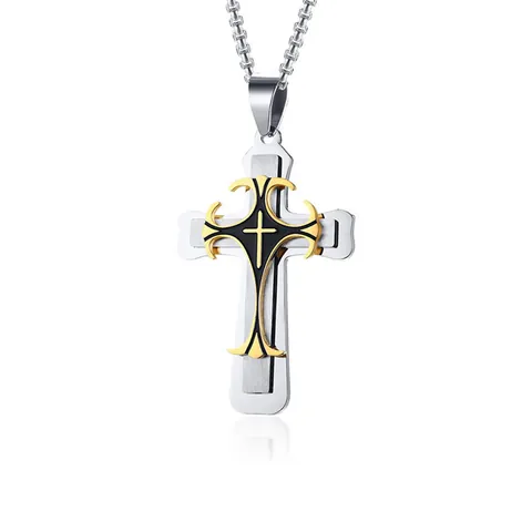 Vintage Stainless Steel Alloy Cross Pendant Necklace For Men Women Gold Silver Black Gothic Religious Jewelry Box Chain