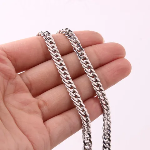 Men Stainless Steel Cuban Link Chain Necklace Double Buckle Polished Silver Hip Hop Jewelry Gift For Him