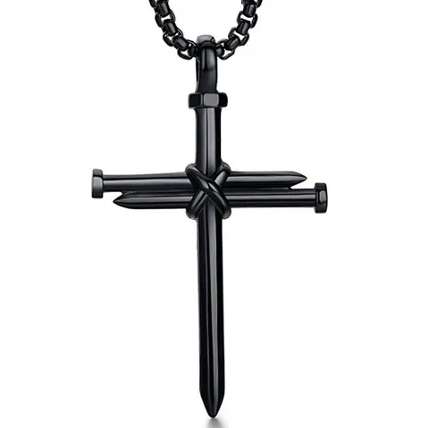 Stainless Steel Nail Cross Pendant Necklace For Men Retro Punk Gothic Religious Jewelry With Box Chain