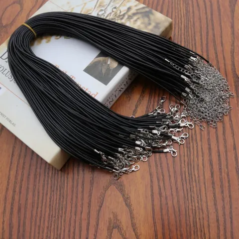 Black Waxed Necklace Cord With Silver Lobster Clasp Extension Chain DIY Jewelry Making Adjustable Pendant String Jewelry