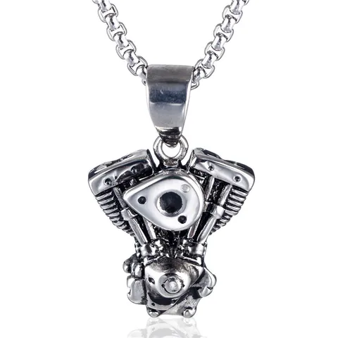 Vintage Stainless Steel Motorcycle Engine Pendant Necklace For Men Women Punk Industrial Anchor Skull Boxing Glove Jewelry