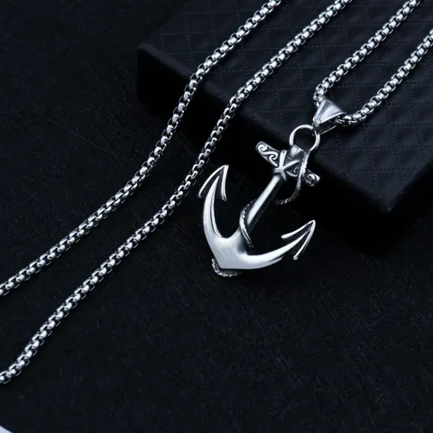 Collar con Colgante de Ancla y Brújula Náutica en Aleación y Acero Inoxidable para Hombre Joyería Punk Streetwear Retro Regalo