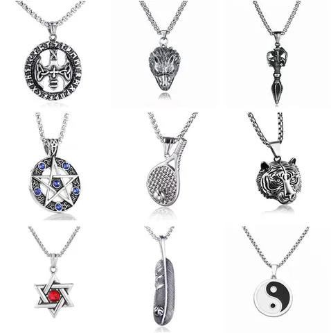 Vintage Punk Hip Hop Hanger Ketting Voor Heren Roestvrijstalen Ketting Legering Leeuwenkop Schorpioen Engel Kruis Sieraden Streetwear Cadeau