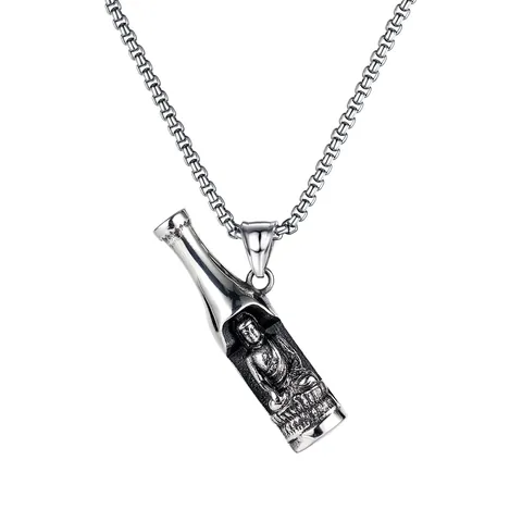 Vintage Edelstahl Herren Anhänger Halskette Buddha Flaschenform Flaschenöffner Schmuck Retro Legierung Anhänger Lange Kette