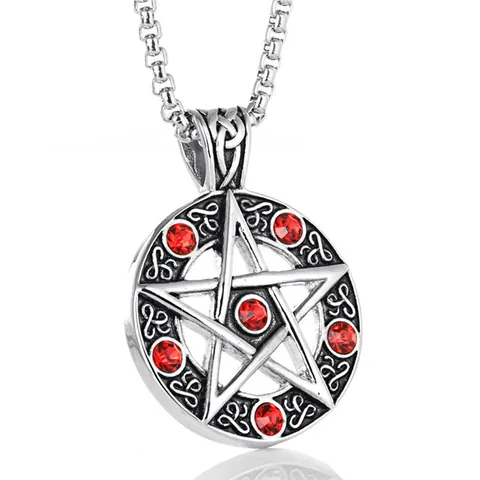 Collier Pendentif Pentagramme en Acier Inoxydable 316L Gothique pour Hommes Femmes Rétro Nœud Celtique Étoile Ronde Incrustée de Zircone