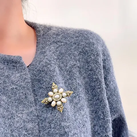 Spilla a Croce in Stile Barocco Francese Vintage Per Donna in Lega Perla Artificial d'Imitazione Strass Spilla da Palazzo Elegante per Cappotto