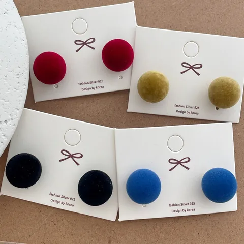 Vintage Flocking Round Ball Stud Earrings With 925 Sterling Silver Earring Post Autumn Winter Fabric Stud Earrings For Women