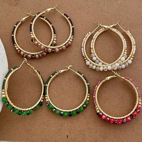 Boho Handgefertigte Drahtgewickelte Perlen Große Creolen Vintage Legierung Geometrische Kreis Ohrringe Für Damen Schmuck Geschenk