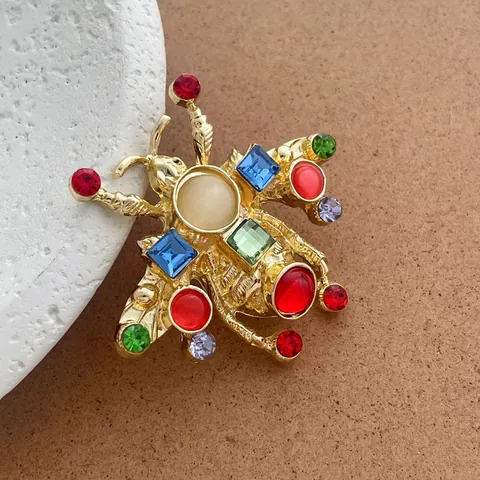 Spilla ad Ape in Strass Colorati Vintage in Lega Placcata Oro Spilla da Risvolto Insetto per Abiti Cappotti Donna Gioielli Banchetto