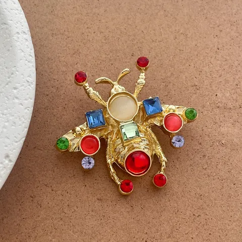 Spilla ad Ape in Strass Colorati Vintage in Lega Placcata Oro Spilla da Risvolto Insetto per Abiti Cappotti Donna Gioielli Banchetto