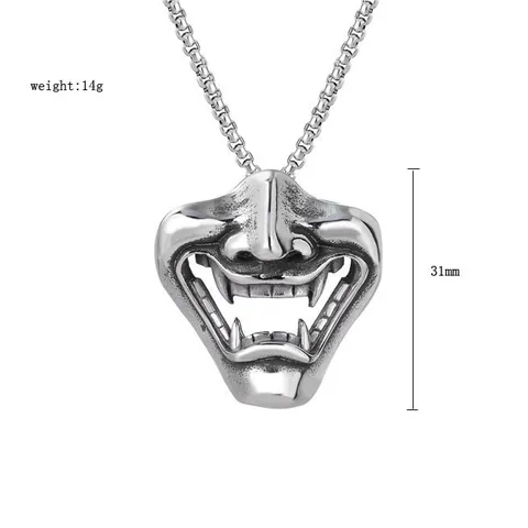 Retro Hannya Mask Pendant Necklace Gothic Stainless Steel Box Chain Hip Hop Snake Dragon Buddha Jewelry Gift For Men Women