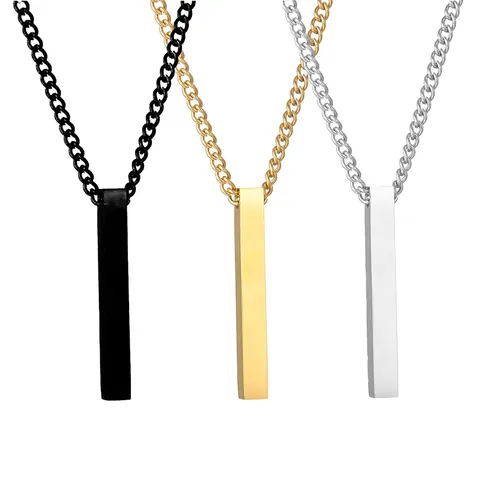 Minimalist Alloy Rectangular Bar Pendant Necklace Geometric Column Charm Jewelry For Men Women Curb Chain Unisex Everyday Accessories
