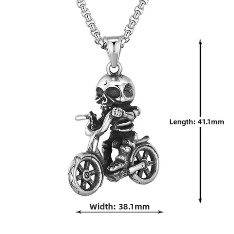 Vintage Titanium Steel Skull Motorcycle Pendant Necklace For Men Punk Gothic Biker Jewelry With Long Stainless Steel Box Chain Alloy Tiger Lion Charms