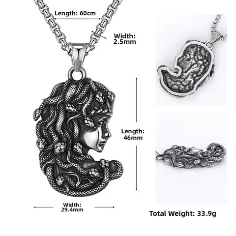 Vintage Stainless Steel Chain Alloy Medusa Cross Guitar Pendant Necklace For Men Women Punk Gothic Jewelry Gift