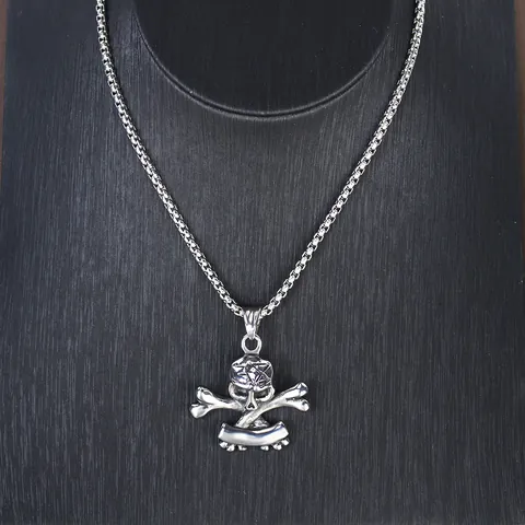 Halloween Retro Teschio Pirata Ciondolo Collana Catena In Acciaio Inox Lega Croce Bussola Gioielli Per Donne Uomini Punk Gotico Collane