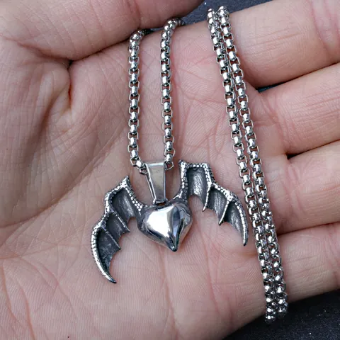 Gothic Stainless Steel Box Chain Alloy Pendant Necklace For Men Women Punk Bat Heart Skull Wolf Sun Cross Jewelry Gift