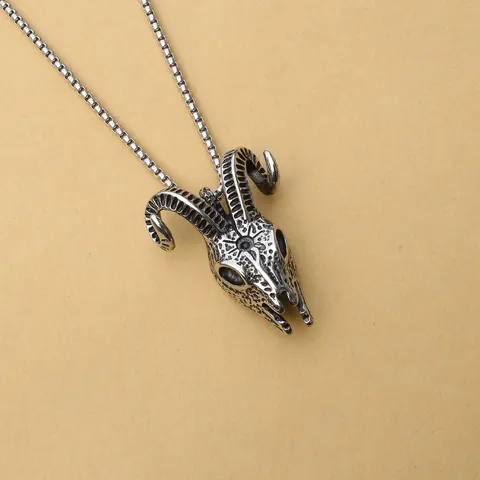 Vintage Punk Rock Goat Skull Pendant Necklace Gothic Stainless Steel Tribal Animal Skeleton Jewelry For Men Unisex