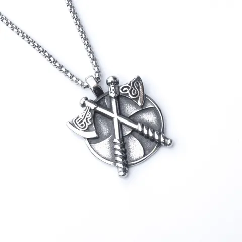 Collier Pendentif Double Hache Viking Vintage Pour Hommes Punk Gothique Chaîne Maille Miroir Acier Inoxydable Alliage Bijoux Cadeau