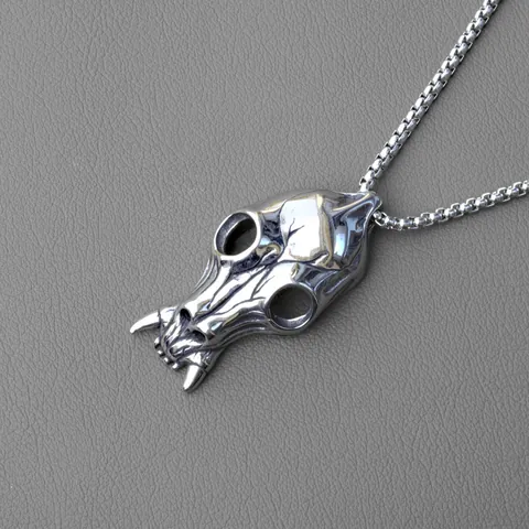 Vintage Gothic Punk Animal Skull Pendant Necklace For Men Women Stainless Steel Box Chain Alloy Wolf Skull Jewelry Gift