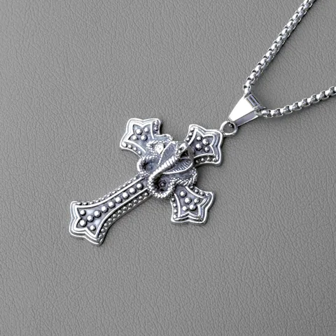 Vintage Punk Stainless Steel Chain Alloy Pendant Necklace Gothic Skull Snake Cross Wolf Dragon Thor's Hammer Jewelry For Men