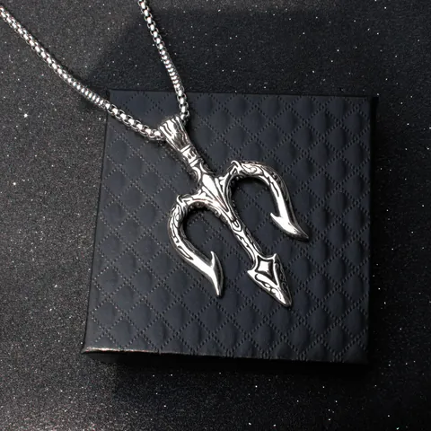 Vintage Gothic Dreizack Wolfskopf Anhänger Halskette Mit Edelstahl Boxkette Legierung Totenkopf Löwe Rose Kreuz Schmuck Für Herren Damen