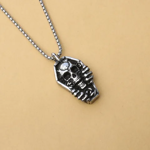 Gothic Sarg Totenkopf Anhänger Halskette Edelstahl Legierung Punk Retro Knochen Rose Design Schmuck Für Herren Damen